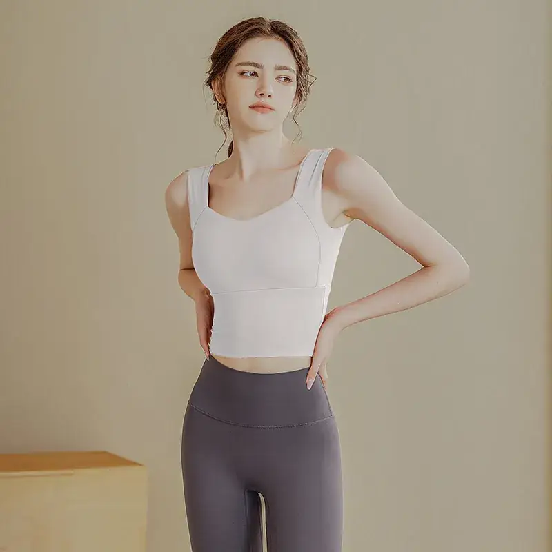 Women Orange Yoga Top Wide Strap High Waist