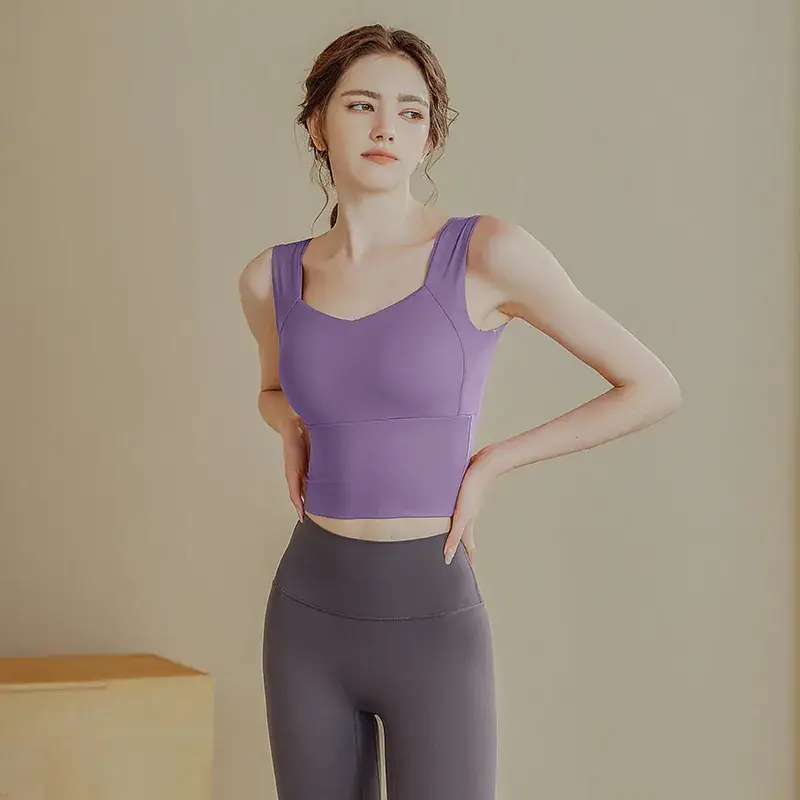 Women Orange Yoga Top Wide Strap High Waist