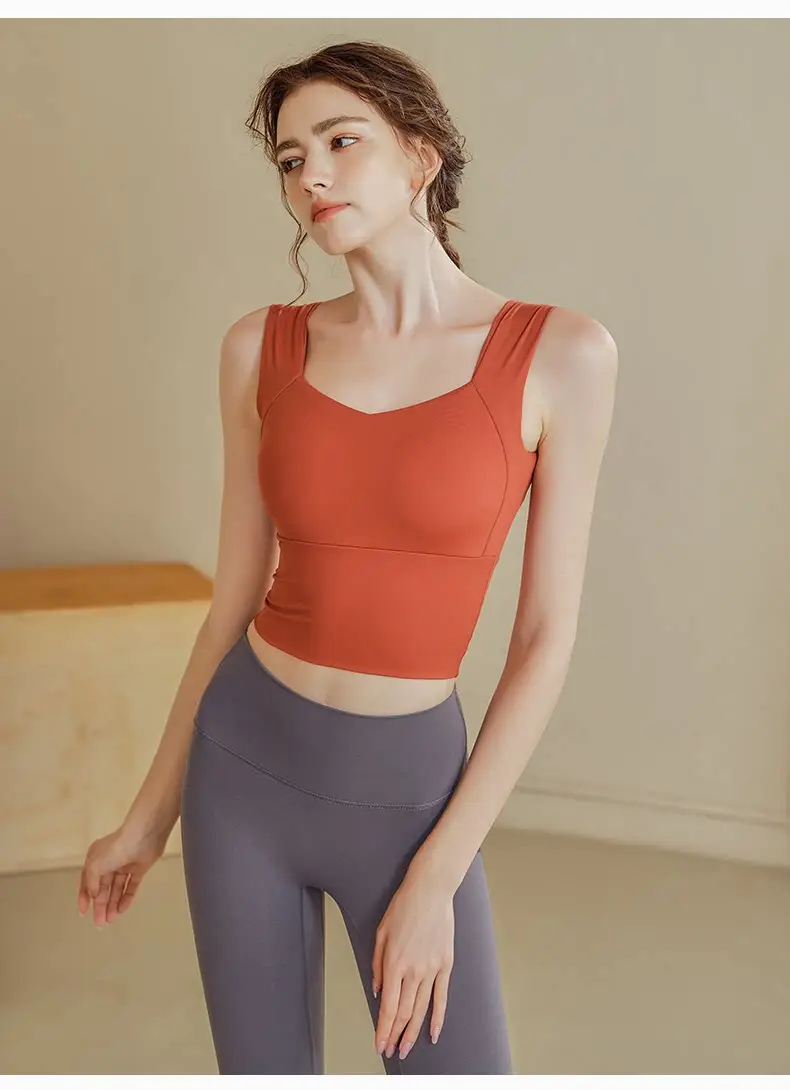Women Orange Yoga Top Wide Strap High Waist — feature 12