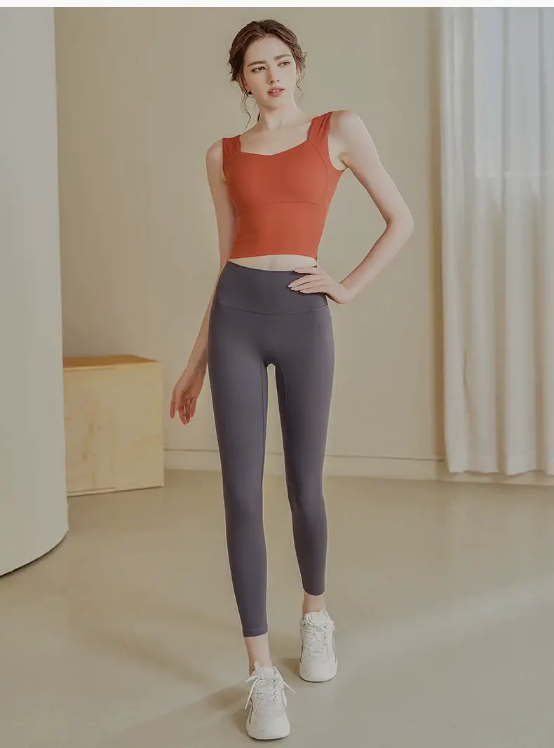 Women Orange Yoga Top Wide Strap High Waist — feature 17