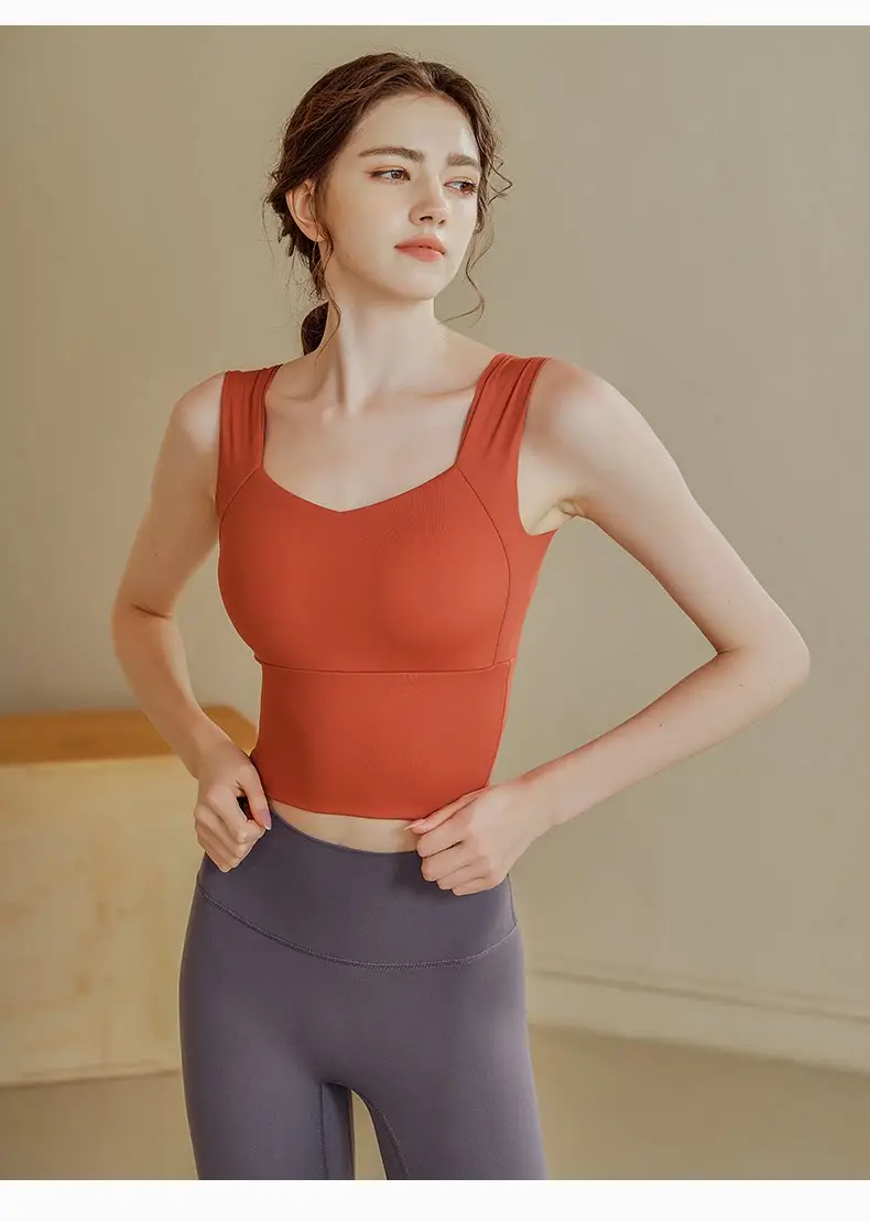 Women Orange Yoga Top Wide Strap High Waist — feature 8