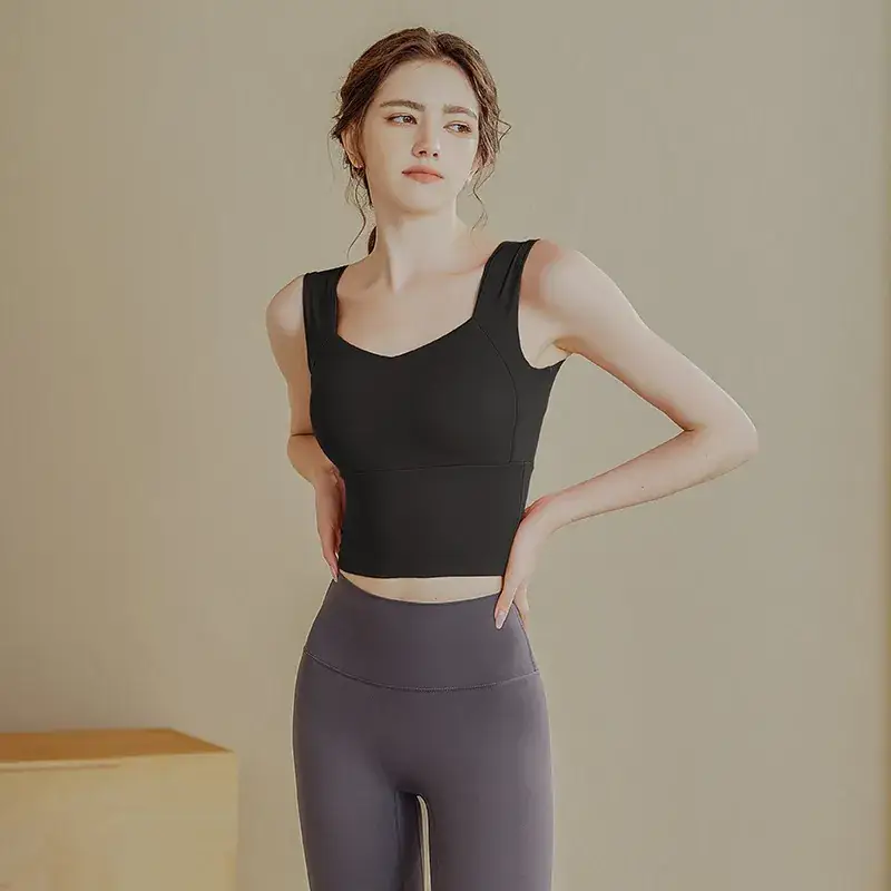 Women Orange Yoga Top Wide Strap High Waist