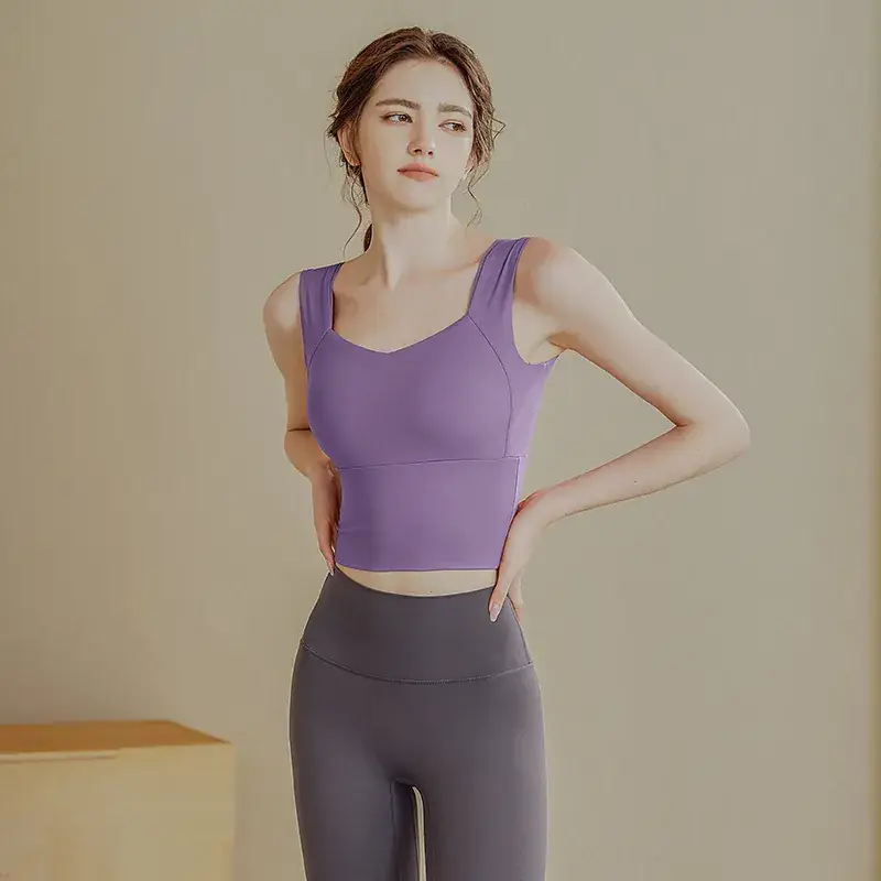 Women Orange Yoga Top Wide Strap High Waist