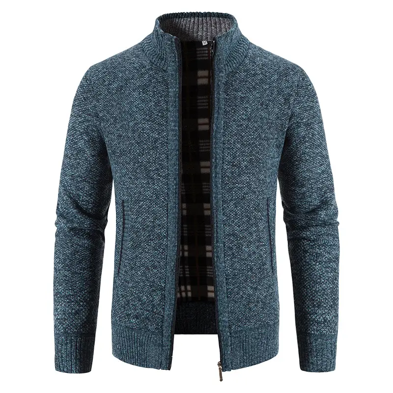 Men's Orange Velvet Collar Cardigan Sweater 2023 Winter