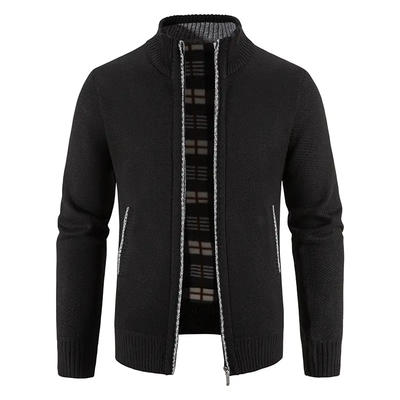 Men's Orange Velvet Collar Cardigan Sweater 2023 Winter