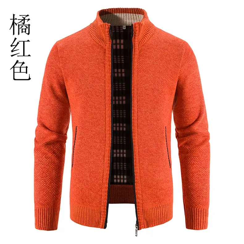 Men's Orange Velvet Collar Cardigan Sweater 2023 Winter — feature 14