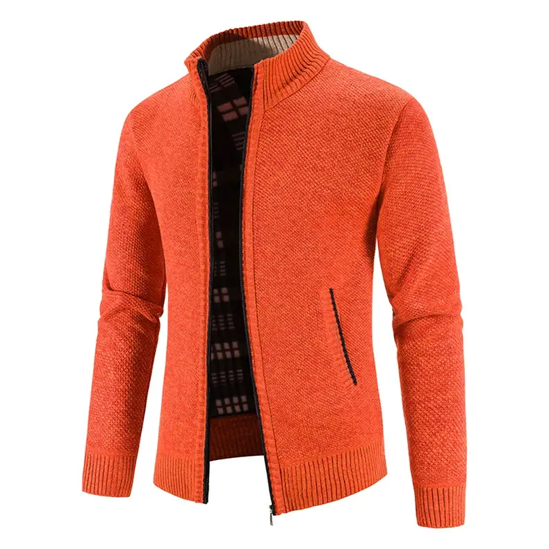 Men's Orange Velvet Collar Cardigan Sweater 2023 Winter — feature 15