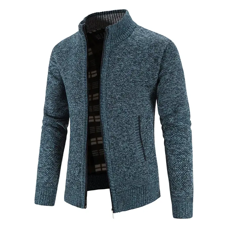 Men's Orange Velvet Collar Cardigan Sweater 2023 Winter — feature 3