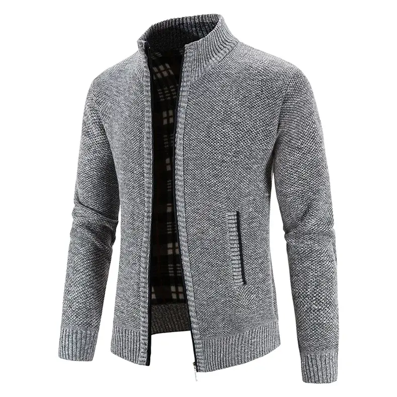 Men's Orange Velvet Collar Cardigan Sweater 2023 Winter — feature 6