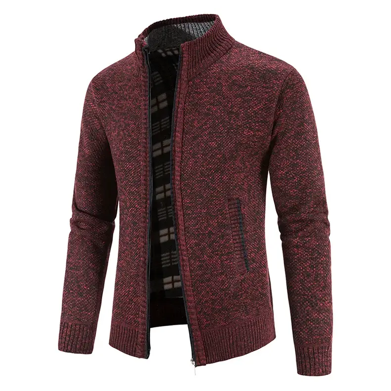 Men's Orange Velvet Collar Cardigan Sweater 2023 Winter — feature 9