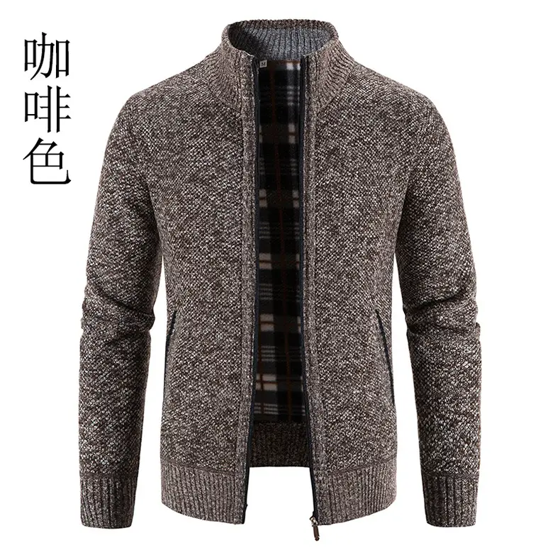 Men's Orange Velvet Collar Cardigan Sweater 2023 Winter