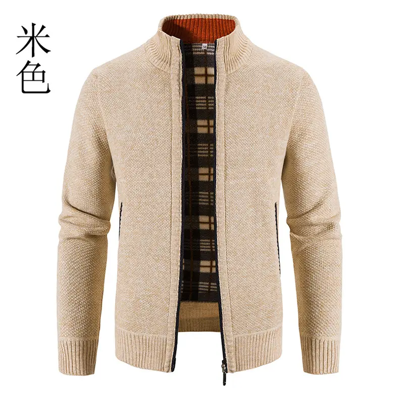 Men's Orange Velvet Collar Cardigan Sweater 2023 Winter