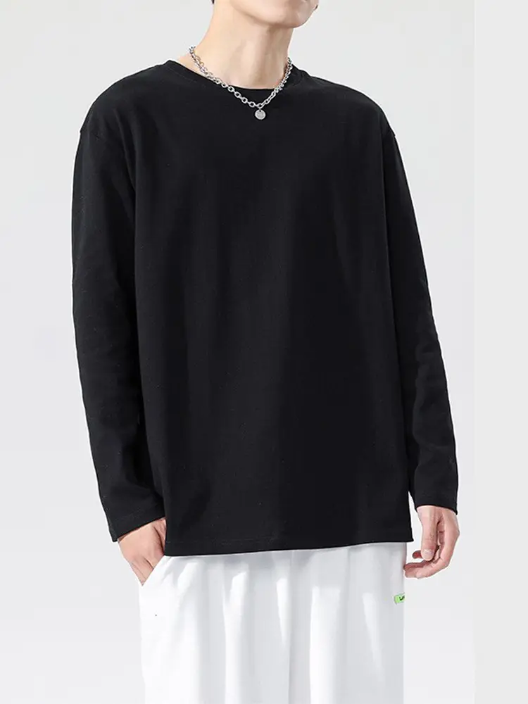 Men White Cotton Long Sleeve T-Shirt Round Neck Loose Fit - Image 5