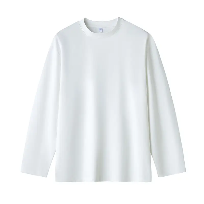 Men White Cotton Long Sleeve T-Shirt Round Neck Loose Fit - Image 2