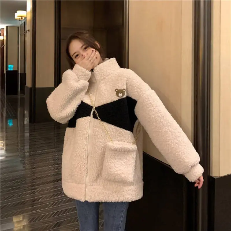 Women Bear Embroidered Velvet Cashmere Jacket Winter - Image 6