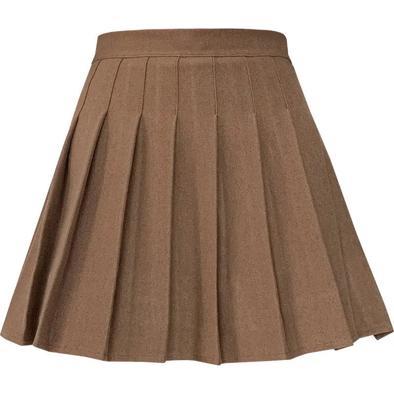 Women High Waist Pleated Skirt Black Winter Warm