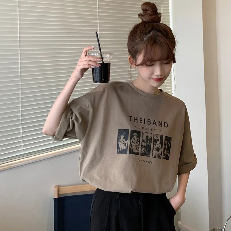 Women Loose Fit T-Shirt 2021 Korean Style Black Beige White — feature 5