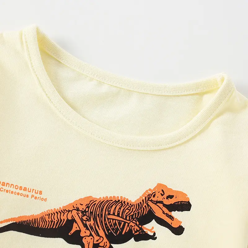 Children's Dinosaur Printed T-Shirt Cream Loose Fit - Image 2