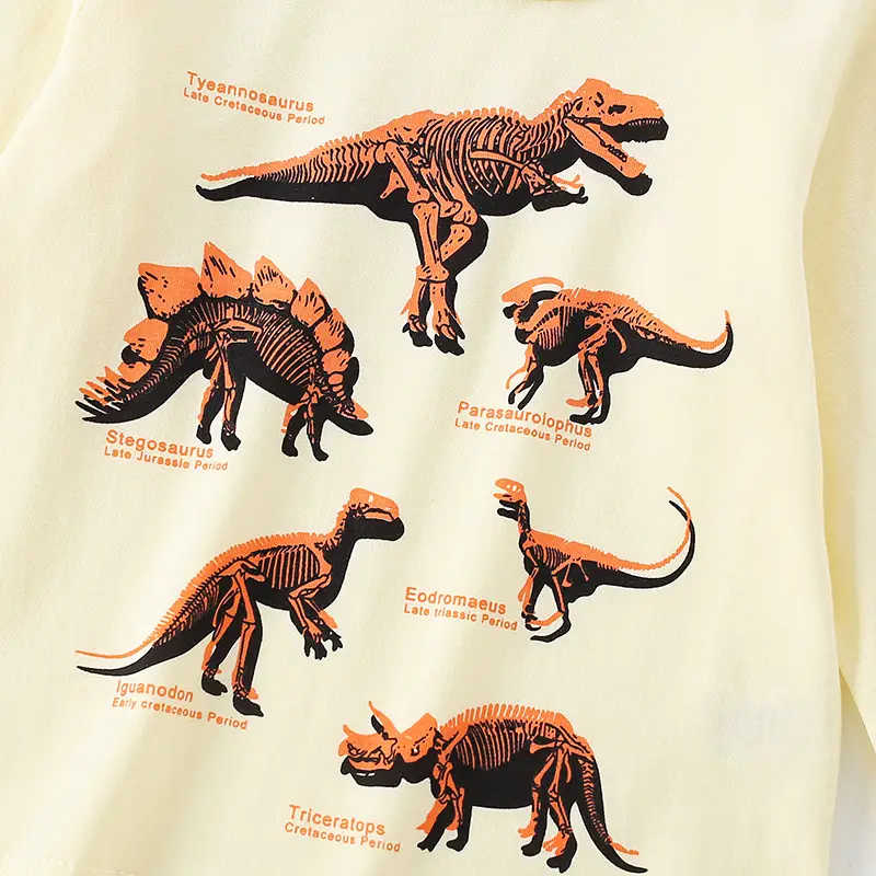 Children's Dinosaur Printed T-Shirt Cream Loose Fit - Image 3