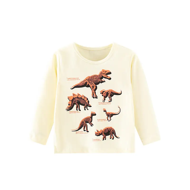 Children's Dinosaur Printed T-Shirt Cream Loose Fit - Image 5