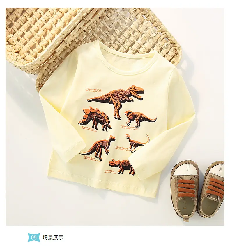 Children's Dinosaur Printed T-Shirt Cream Loose Fit — feature 10
