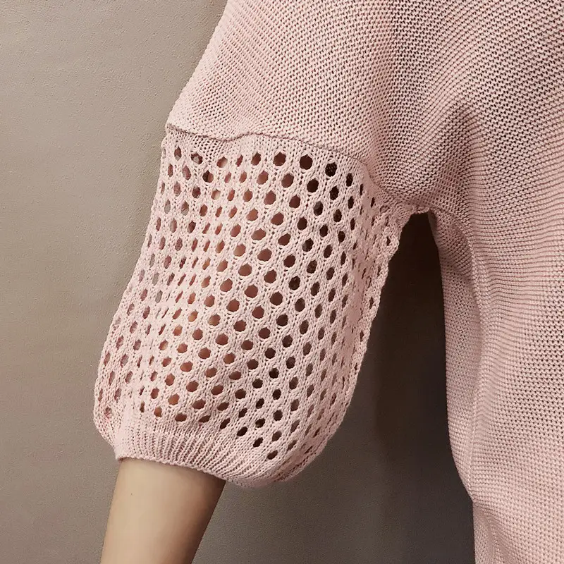 2023 Women Loose Knitted Blouse Short Sleeve V-Neck — feature 13