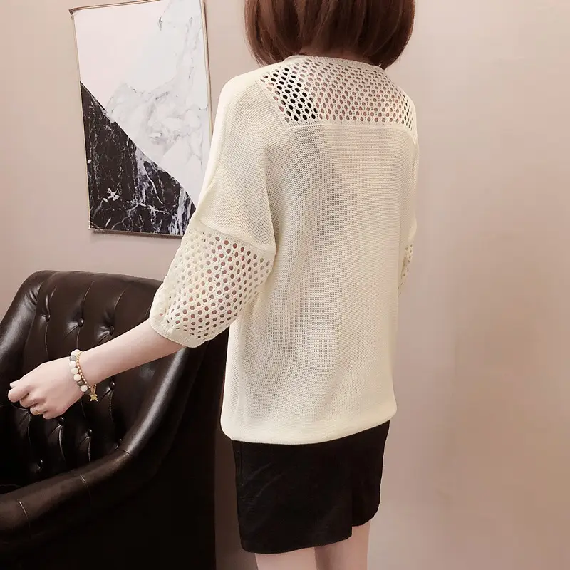 2023 Women Loose Knitted Blouse Short Sleeve V-Neck — feature 19