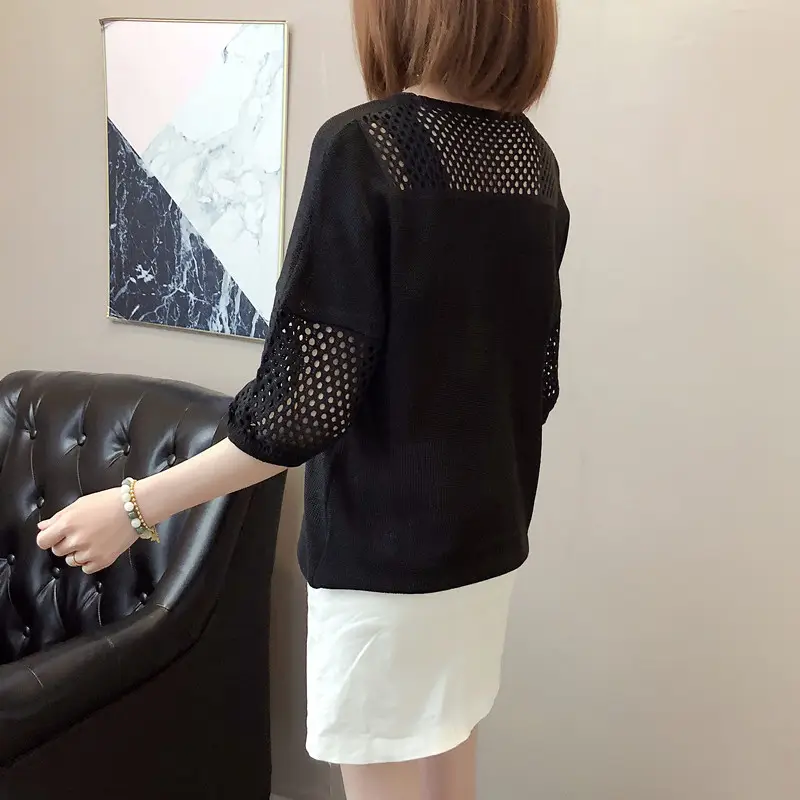2023 Women Loose Knitted Blouse Short Sleeve V-Neck — feature 23