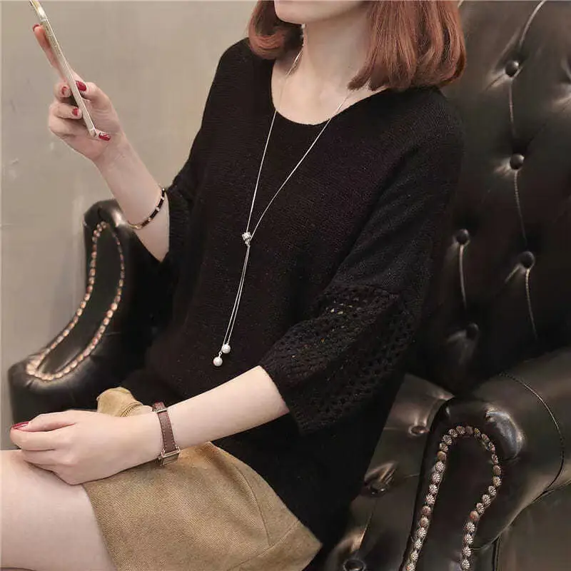 2023 Women Loose Knitted Blouse Short Sleeve V-Neck - Image 3