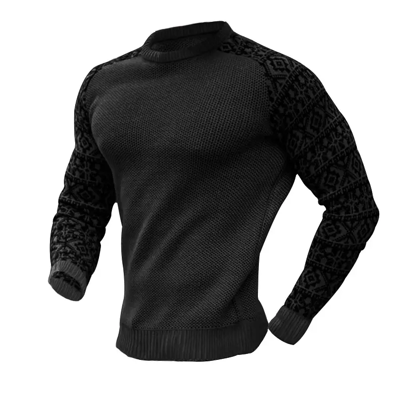 Men's Black Crossbody Knit Long Sleeve T-Shirt - Image 8