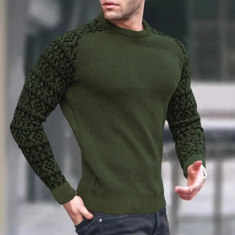 Men's Black Crossbody Knit Long Sleeve T-Shirt - Image 2