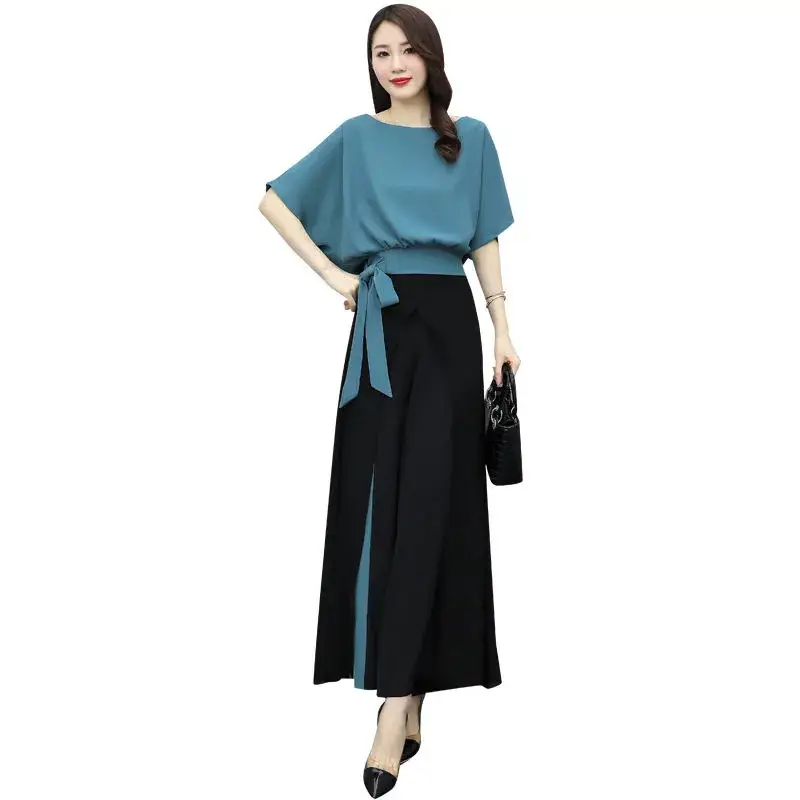 Women Wide Leg Pants Set Summer Elegant Western Style