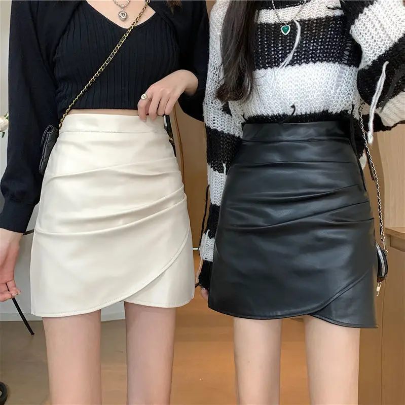 Irregular Pleated Leather Mini Skirt Women 2026 Winter - Image 4