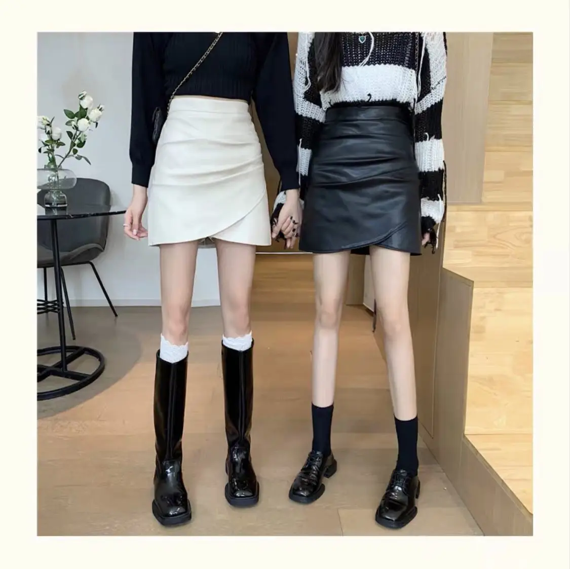 Irregular Pleated Leather Mini Skirt Women 2026 Winter — feature 10