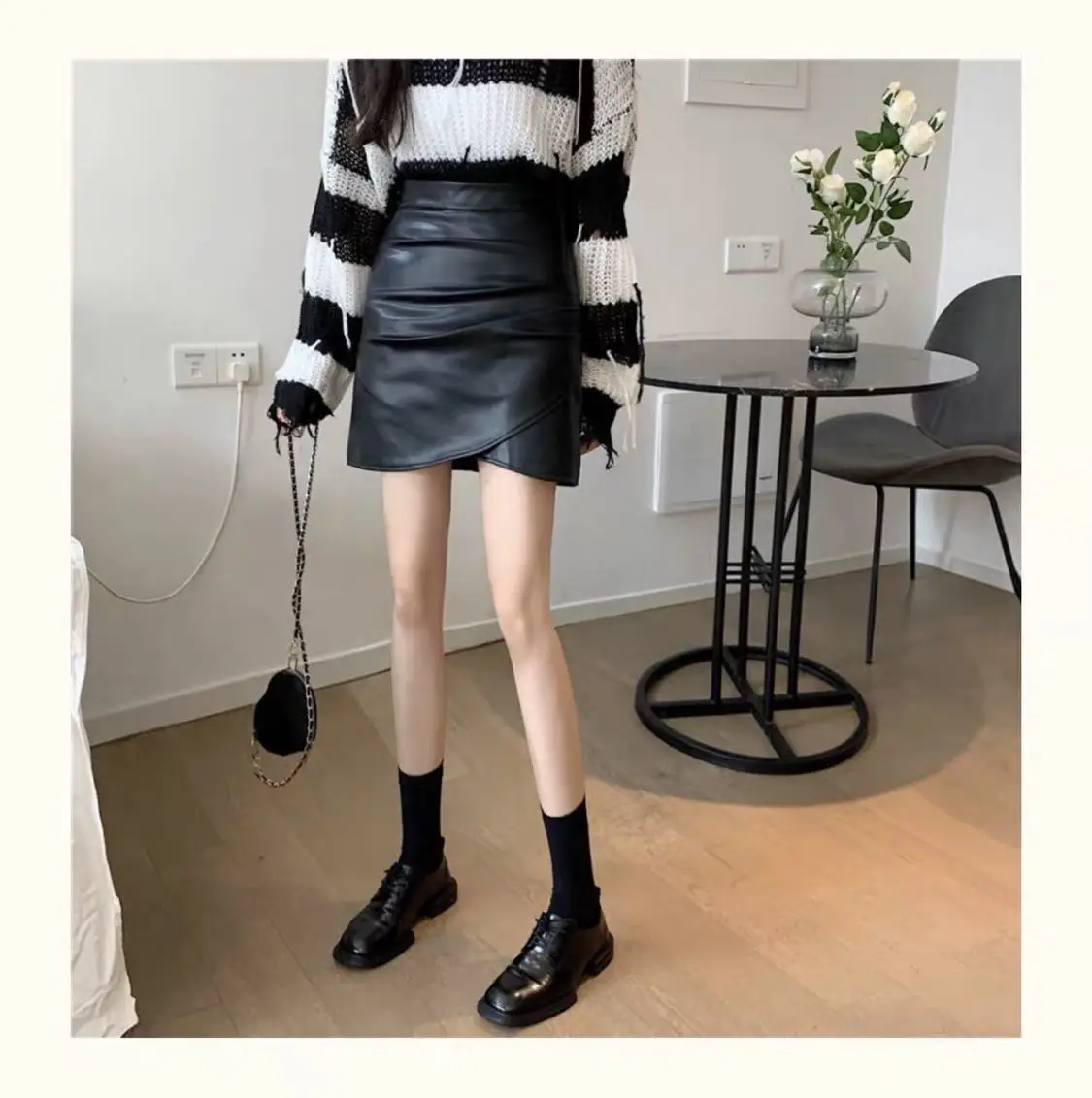 Irregular Pleated Leather Mini Skirt Women 2026 Winter — feature 12