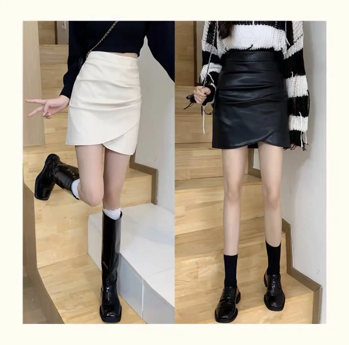 Irregular Pleated Leather Mini Skirt Women 2026 Winter — feature 15