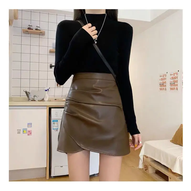 Irregular Pleated Leather Mini Skirt Women 2026 Winter — feature 16