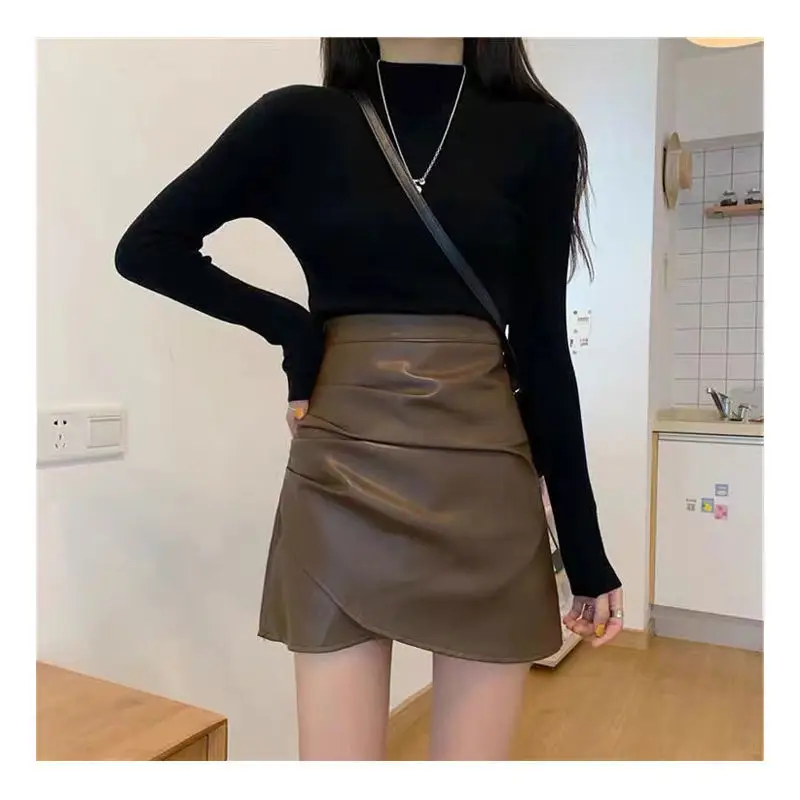 Irregular Pleated Leather Mini Skirt Women 2026 Winter — feature 17