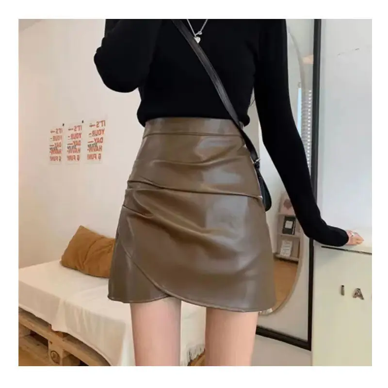 Irregular Pleated Leather Mini Skirt Women 2026 Winter — feature 18