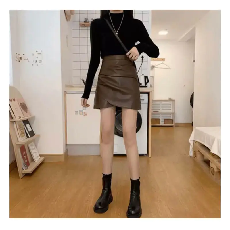 Irregular Pleated Leather Mini Skirt Women 2026 Winter — feature 20