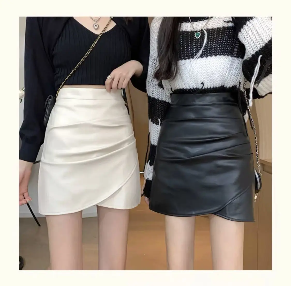 Irregular Pleated Leather Mini Skirt Women 2026 Winter — feature 4