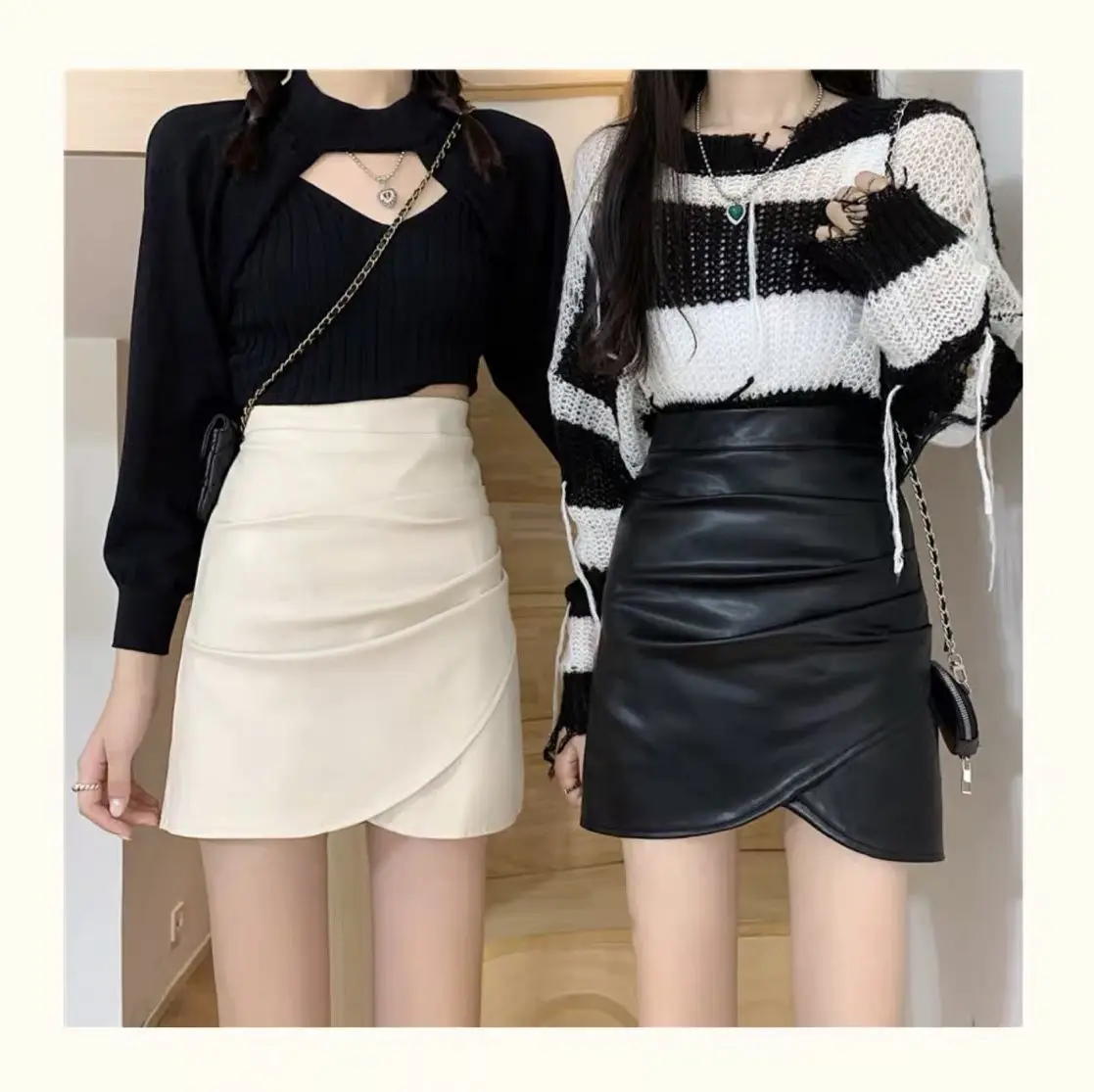Irregular Pleated Leather Mini Skirt Women 2026 Winter — feature 5