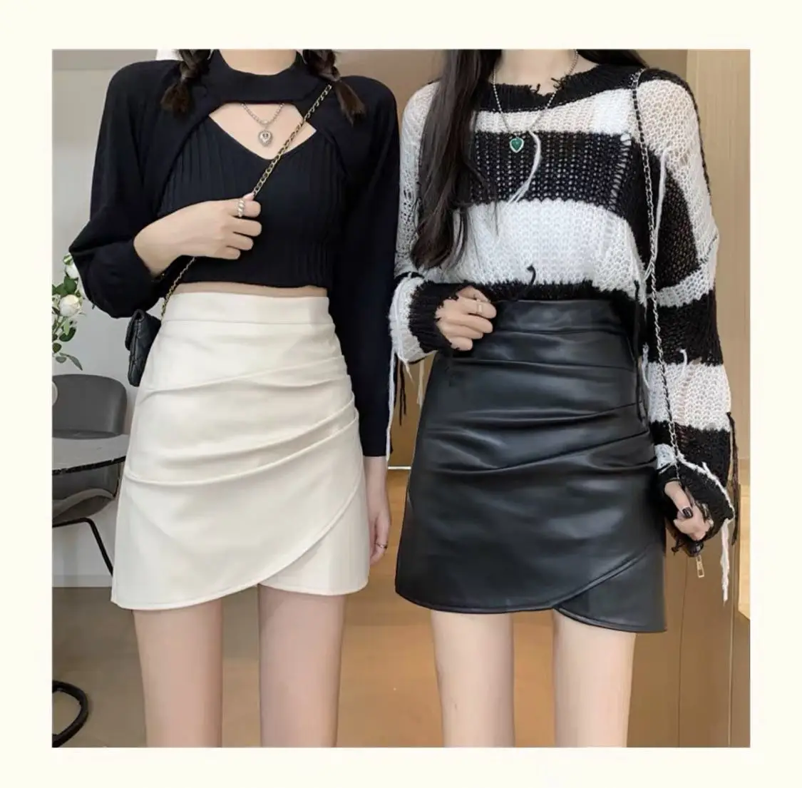 Irregular Pleated Leather Mini Skirt Women 2026 Winter — feature 7