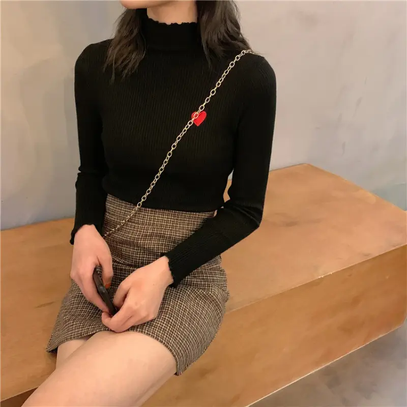 Women's Blue Slim Fit Sweater with Ear Rims - Image 3