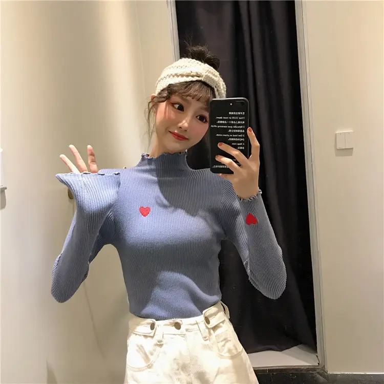 Women's Blue Slim Fit Sweater with Ear Rims — feature 22