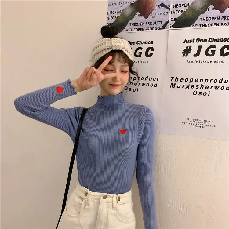 Women's Blue Slim Fit Sweater with Ear Rims — feature 23
