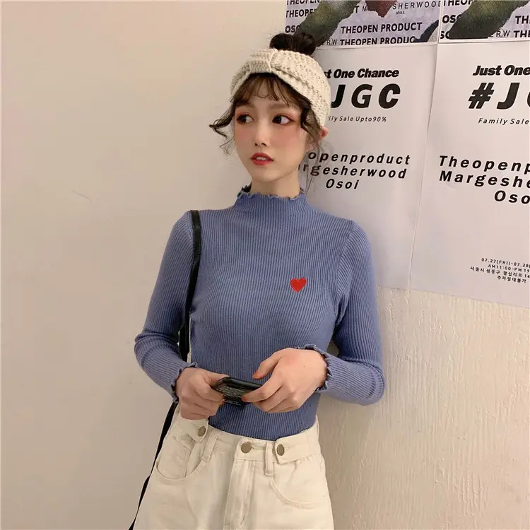 Women's Blue Slim Fit Sweater with Ear Rims — feature 24