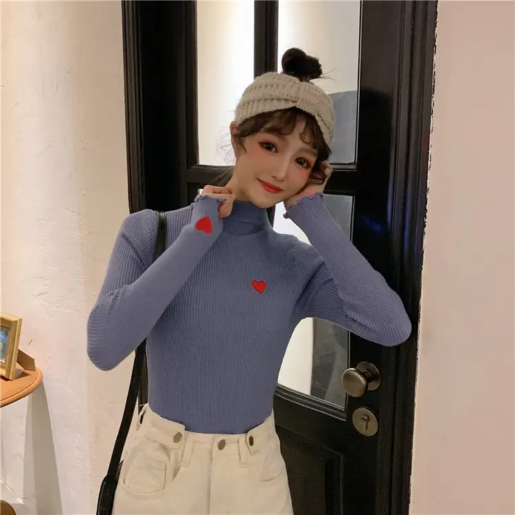 Women's Blue Slim Fit Sweater with Ear Rims — feature 25