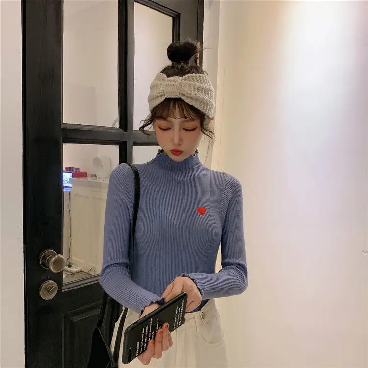 Women's Blue Slim Fit Sweater with Ear Rims — feature 27