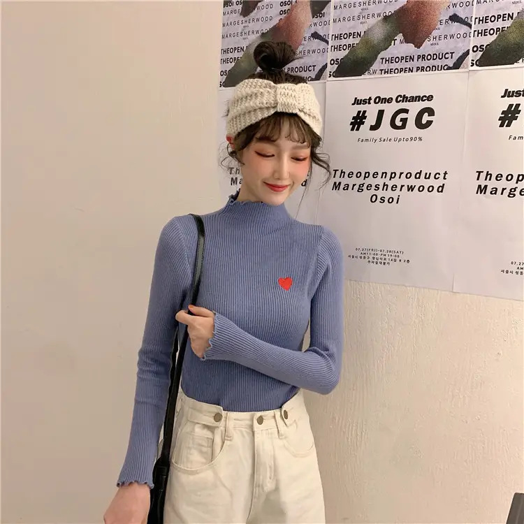 Women's Blue Slim Fit Sweater with Ear Rims — feature 28